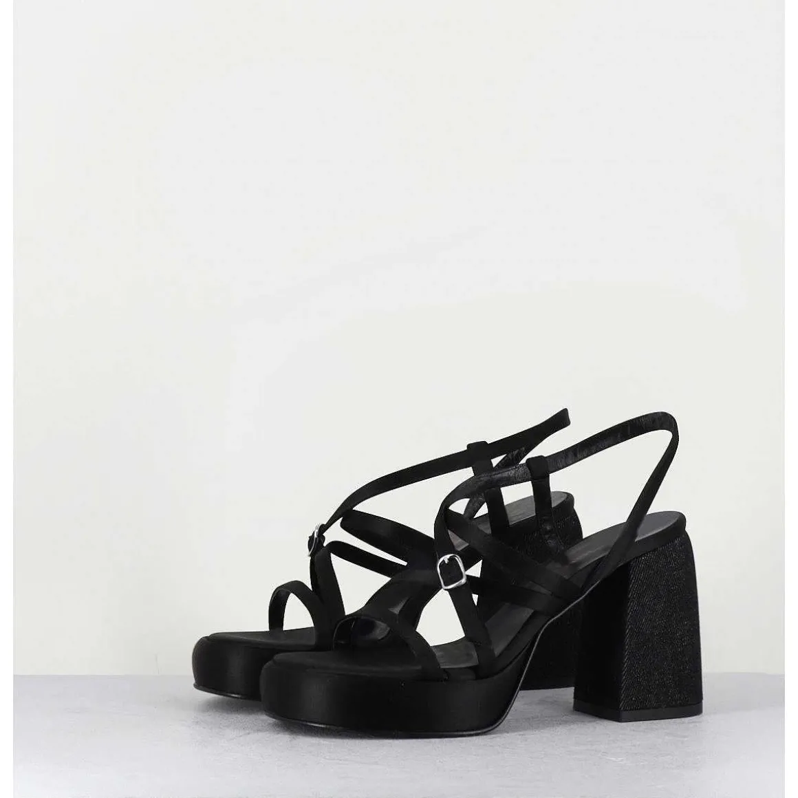 Sandales A Plateforme Satin & Jean Noir - Sandau Nero