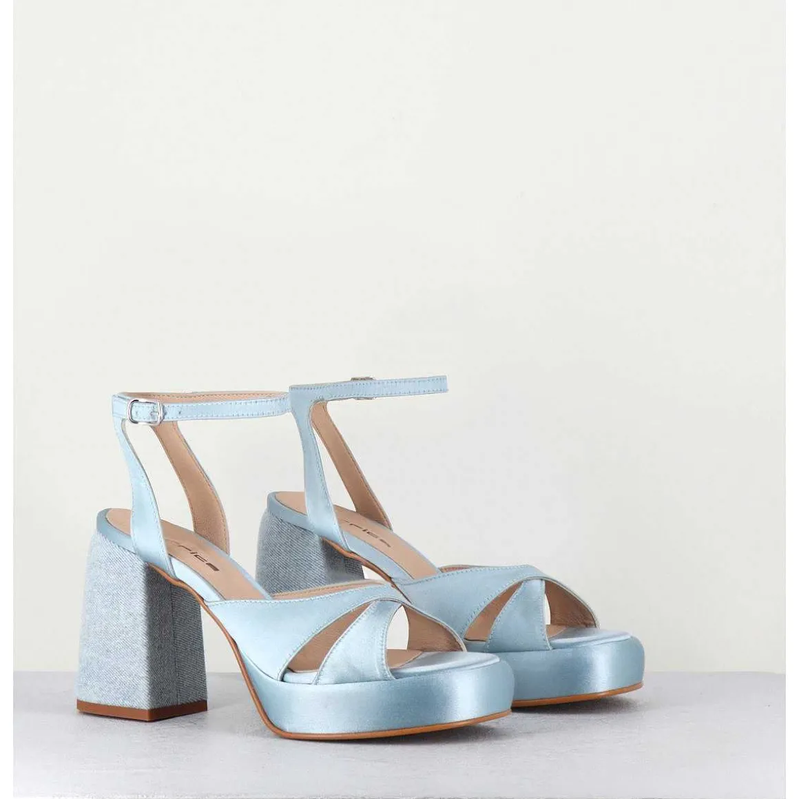 Sandales A Plateforme Satin & Jean Bleu - Tera Raso Cielo