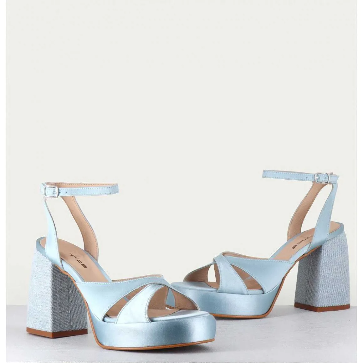 Sandales A Plateforme Satin & Jean Bleu - Tera Raso Cielo