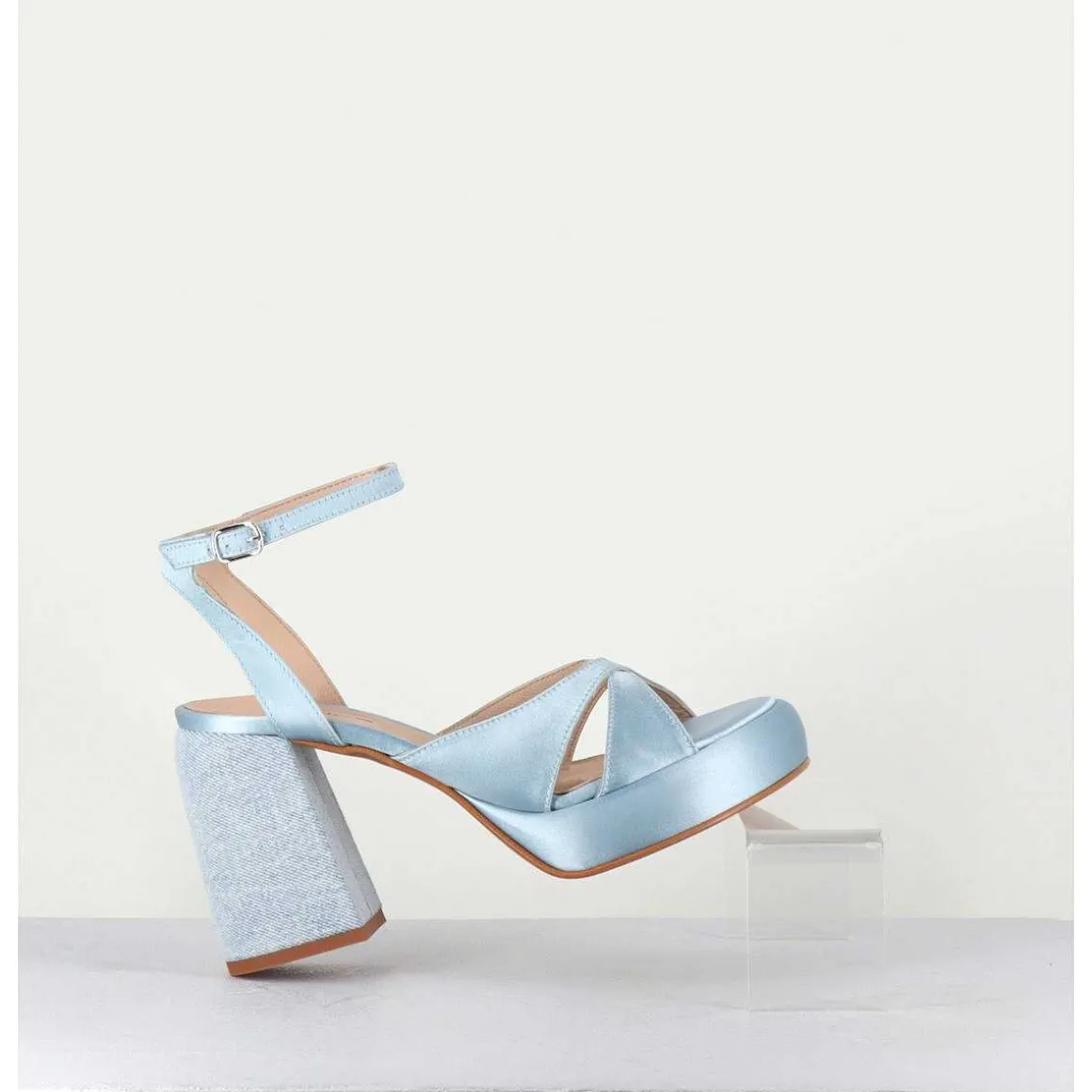 Sandales A Plateforme Satin & Jean Bleu - Tera Raso Cielo