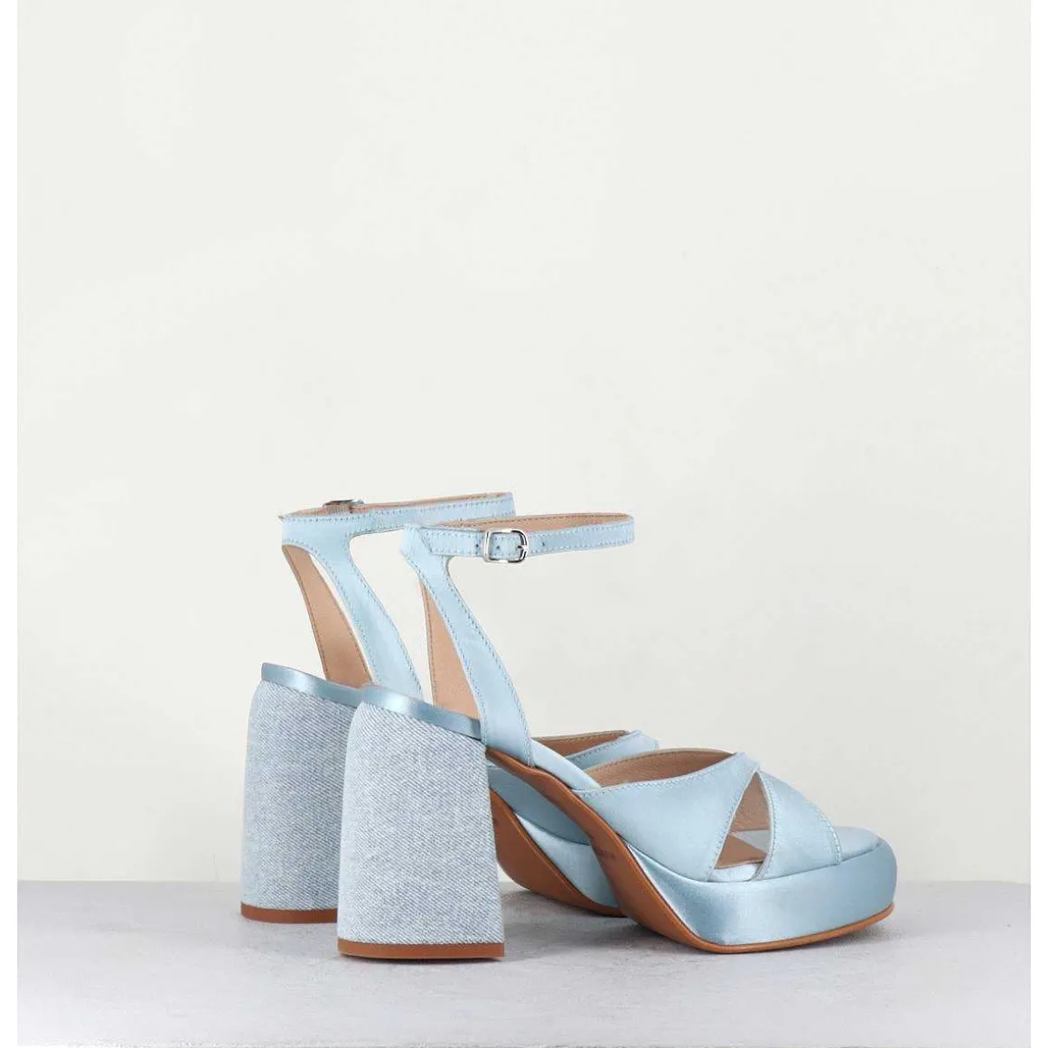 Sandales A Plateforme Satin & Jean Bleu - Tera Raso Cielo