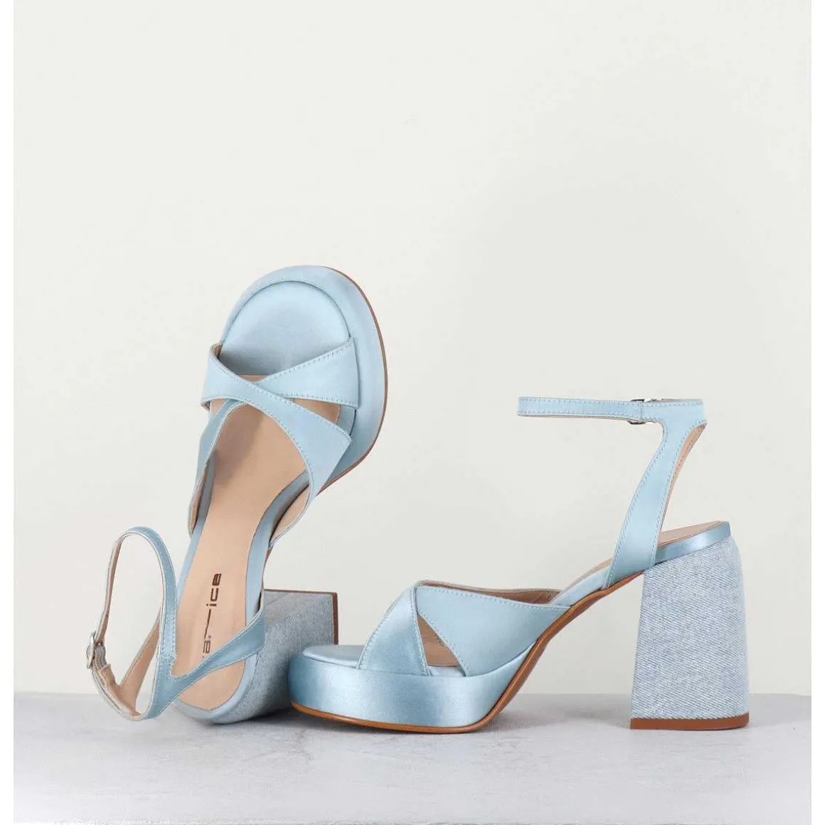 Sandales A Plateforme Satin & Jean Bleu - Tera Raso Cielo