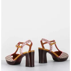 Sandales A Talon Bride Salome En Cuir Imprime Vintage - Keduni44 Jazz Cuero