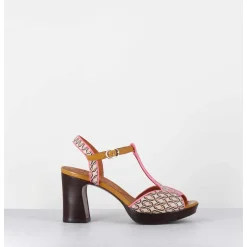 Sandales A Talon Bride Salome En Cuir Imprime Vintage - Keduni44 Jazz Cuero