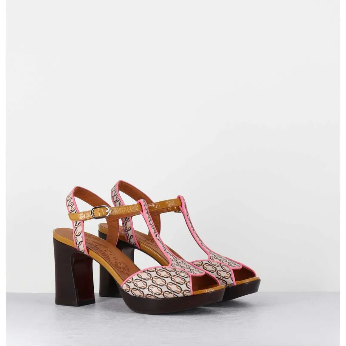 Sandales A Talon Bride Salome En Cuir Imprime Vintage - Keduni44 Jazz Cuero