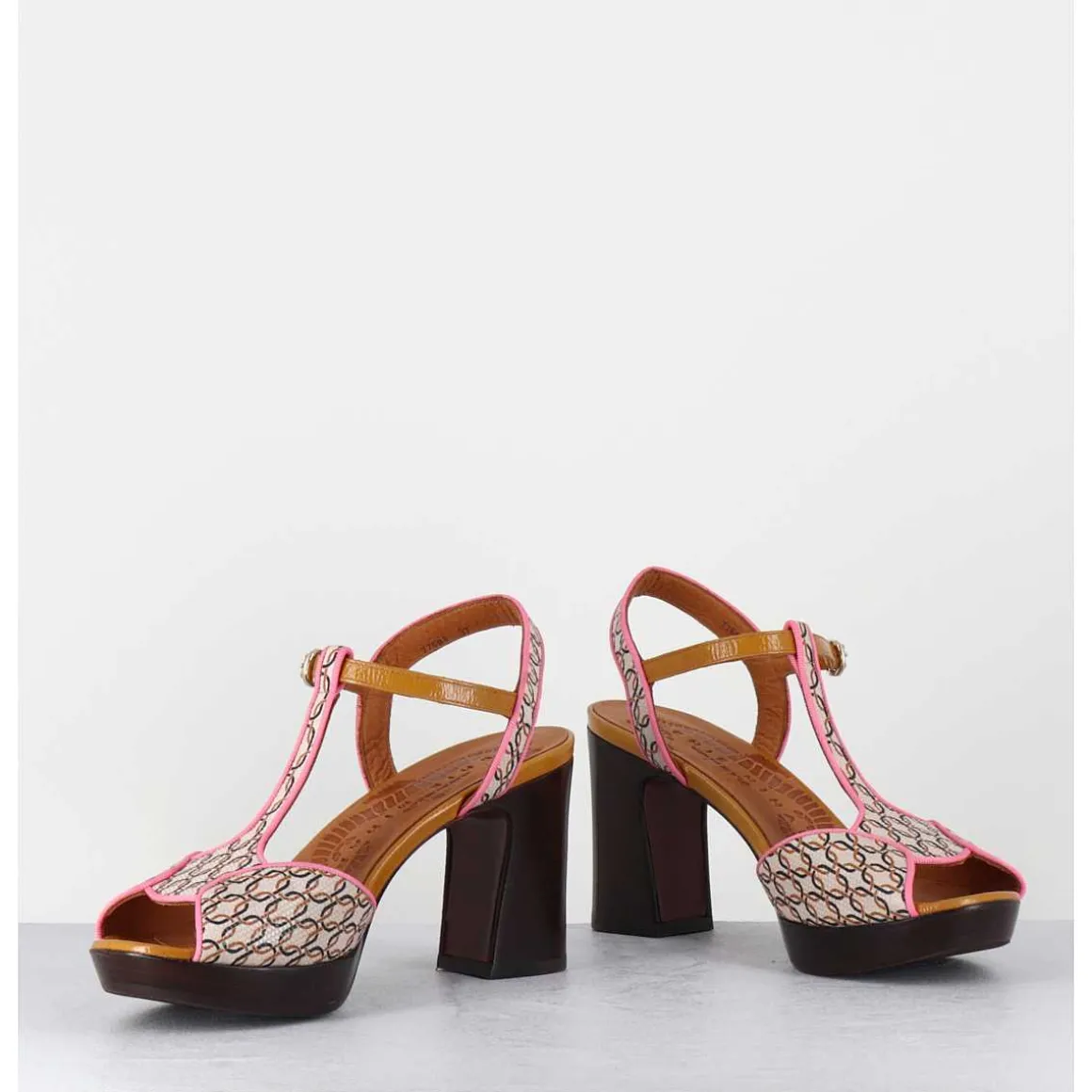 Sandales A Talon Bride Salome En Cuir Imprime Vintage - Keduni44 Jazz Cuero