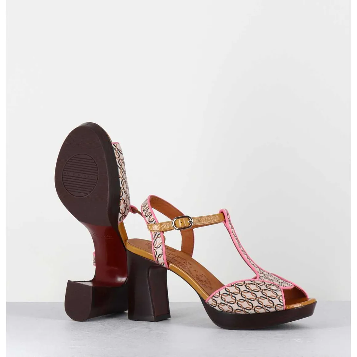Sandales A Talon Bride Salome En Cuir Imprime Vintage - Keduni44 Jazz Cuero