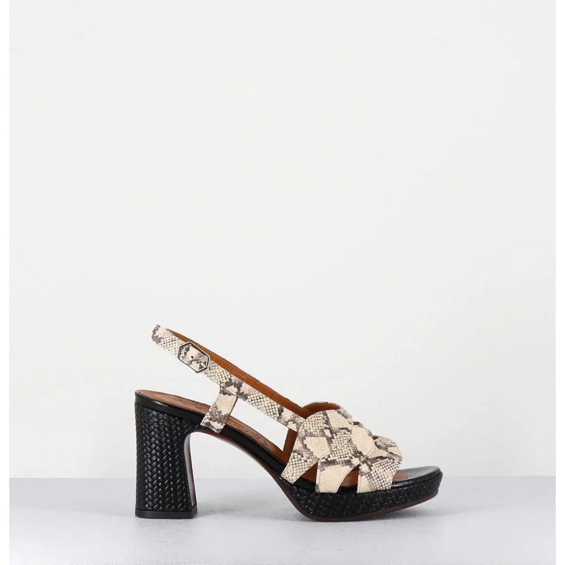 Sandales A Talon Cuir Imprime Serpent - Keira Rover Sand