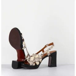 Sandales A Talon Cuir Imprime Serpent - Keira Rover Sand