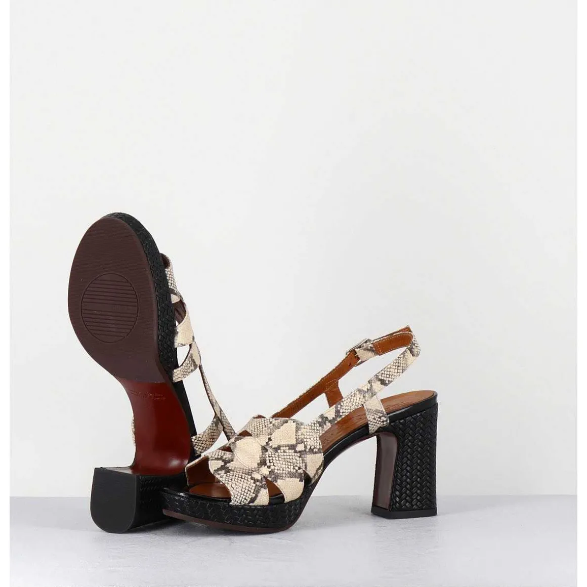 Sandales A Talon Cuir Imprime Serpent - Keira Rover Sand