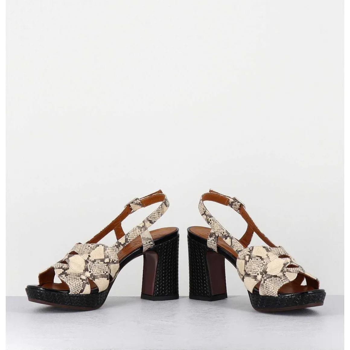 Sandales A Talon Cuir Imprime Serpent - Keira Rover Sand