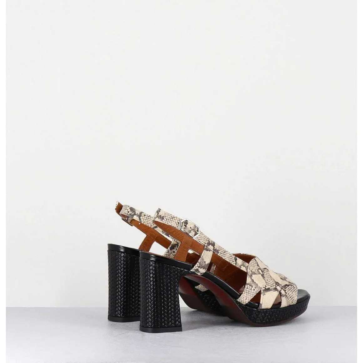 Sandales A Talon Cuir Imprime Serpent - Keira Rover Sand