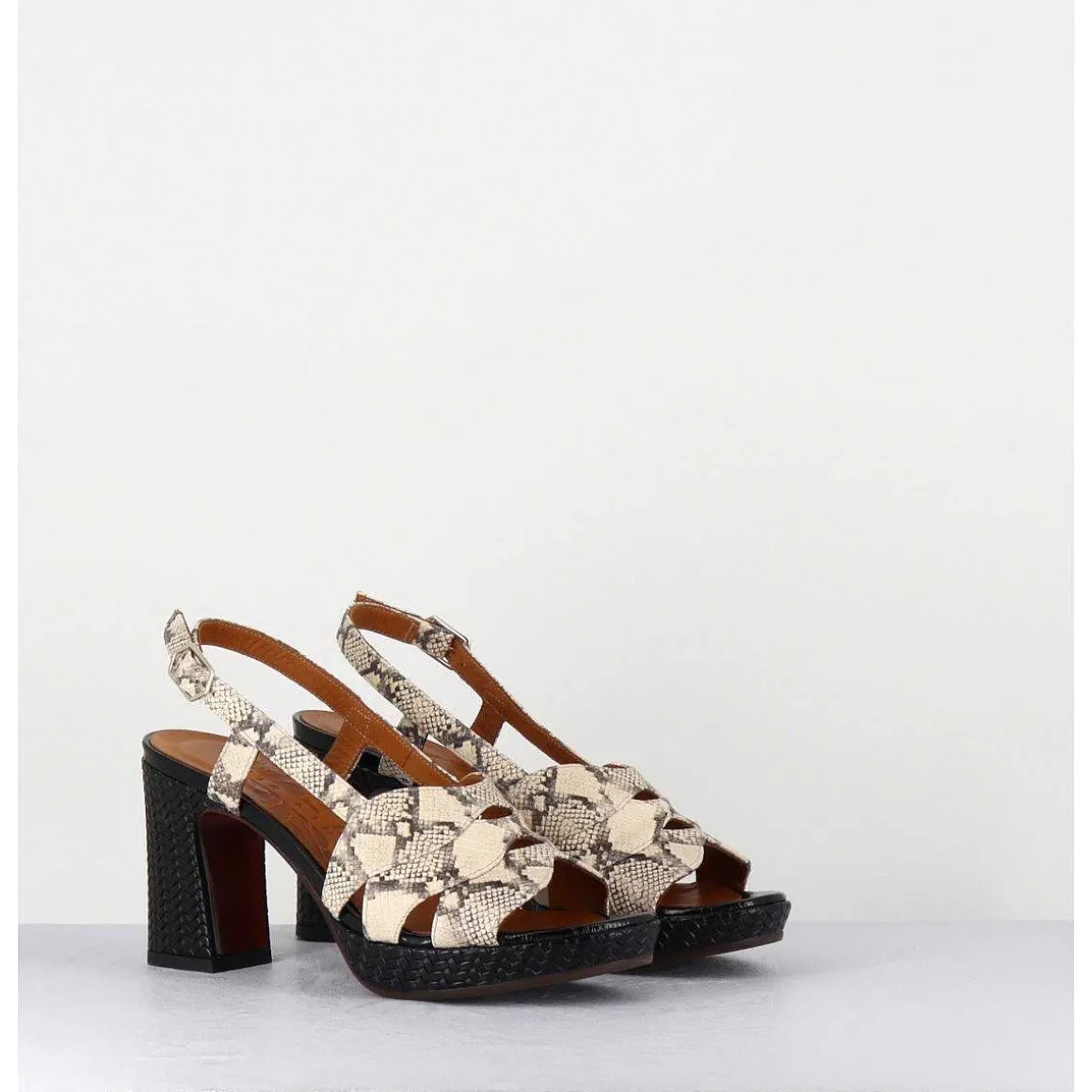 Sandales A Talon Cuir Imprime Serpent - Keira Rover Sand