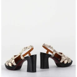 Sandales A Talon Cuir Imprime Serpent - Keira Rover Sand