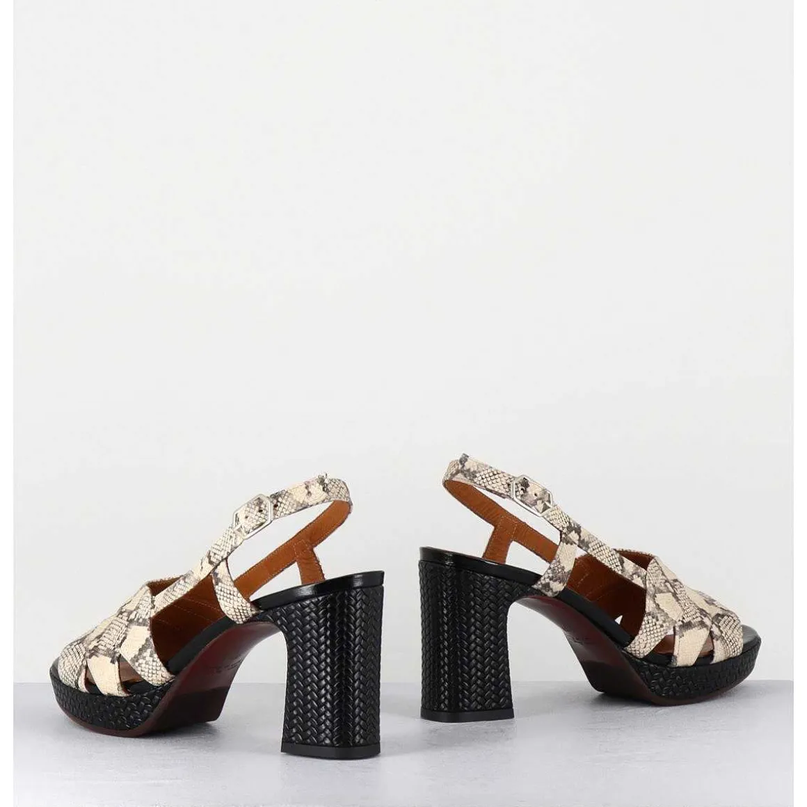Sandales A Talon Cuir Imprime Serpent - Keira Rover Sand