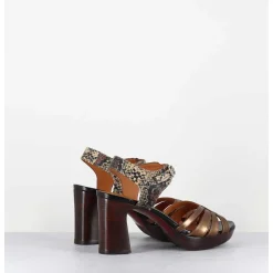 Sandales A Talon Cuir Metallise Bronze & Imprime Serpent - Kelati-T Dali Cobre