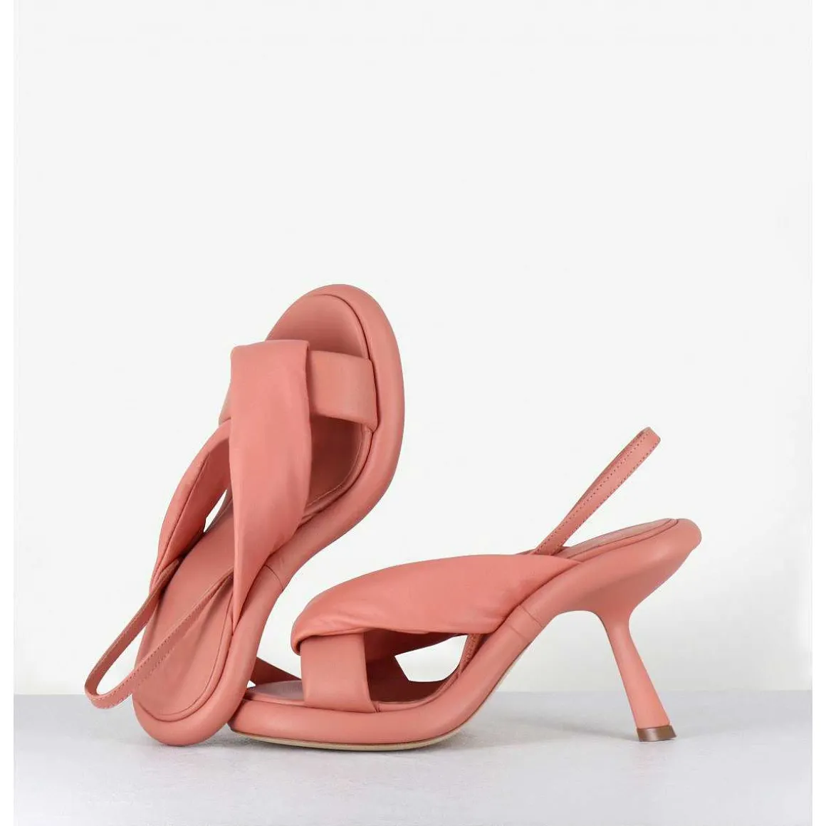 Sandales A Talon Destructure En Cuir Rose Poudre - 1C6958D Pink Ancient