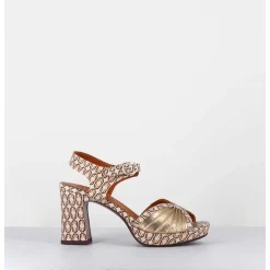 Sandales A Talon En Cuir Imprime Vintage Jazzy - Karicia Dali Champan