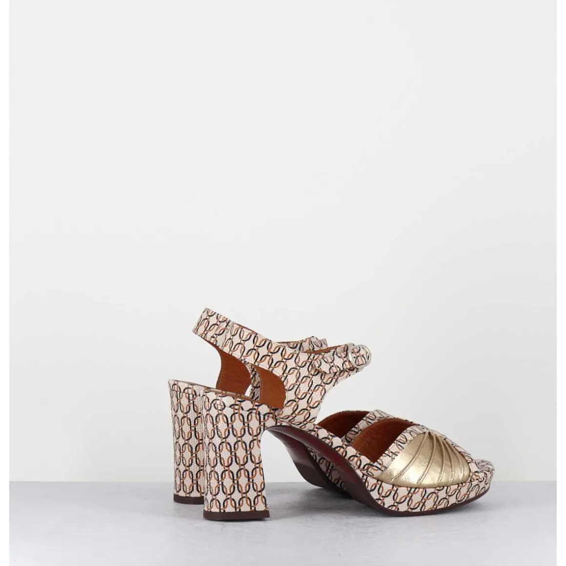 Sandales A Talon En Cuir Imprime Vintage Jazzy - Karicia Dali Champan