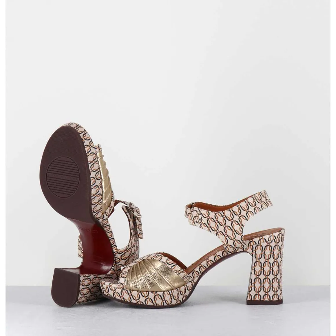 Sandales A Talon En Cuir Imprime Vintage Jazzy - Karicia Dali Champan