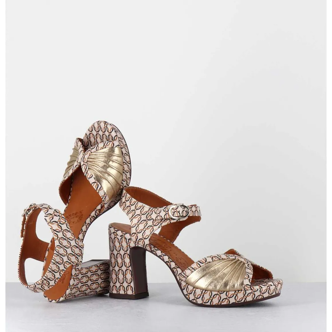 Sandales A Talon En Cuir Imprime Vintage Jazzy - Karicia Dali Champan