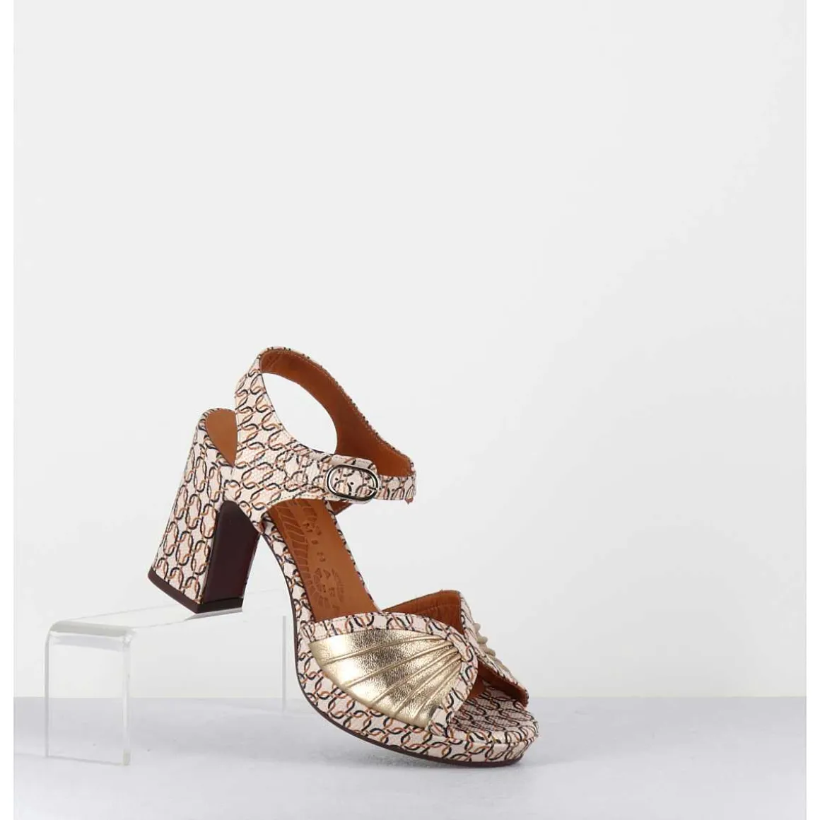 Sandales A Talon En Cuir Imprime Vintage Jazzy - Karicia Dali Champan