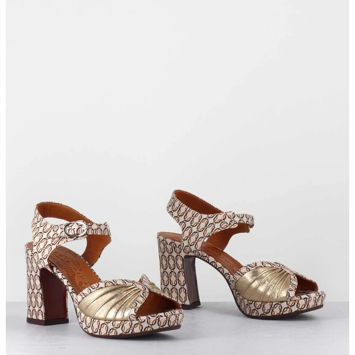 Sandales A Talon En Cuir Imprime Vintage Jazzy - Karicia Dali Champan