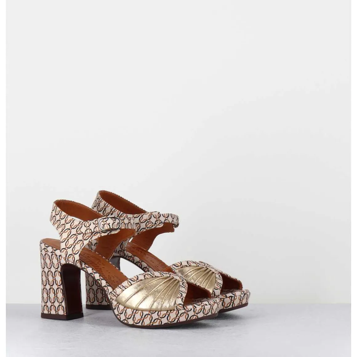 Sandales A Talon En Cuir Imprime Vintage Jazzy - Karicia Dali Champan