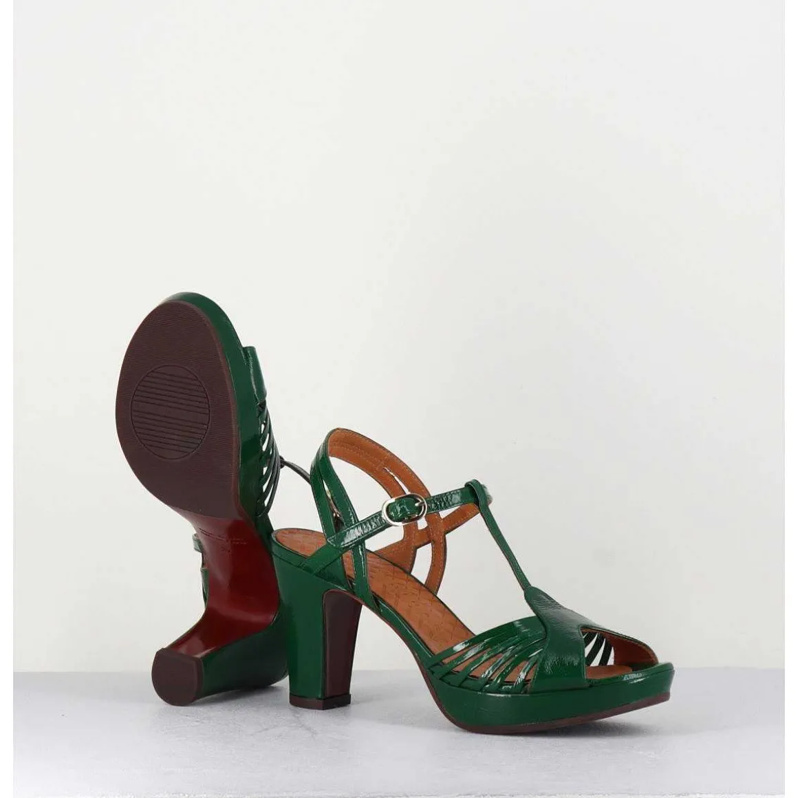 Sandales A Talon En Cuir Naplak Vert - Enja42 Salou Green