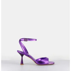 Sandales A Talon En Cuir Metallise Violet - Flow Laminato Violet