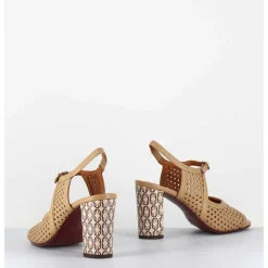 Sandales A Talon En Cuir Cannele & Imprime Vintage - Beila Softy Bambu