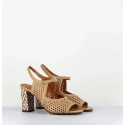Sandales A Talon En Cuir Cannele & Imprime Vintage - Beila Softy Bambu