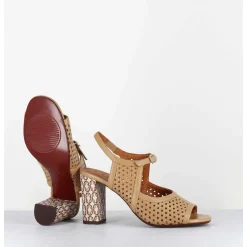 Sandales A Talon En Cuir Cannele & Imprime Vintage - Beila Softy Bambu