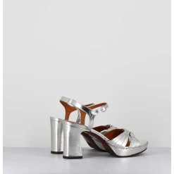Sandales A Talon En Cuir Metallise Argent & Bijou Argent Retro - Keloca44 Porsche Silver