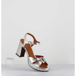 Sandales A Talon En Cuir Metallise Argent & Bijou Argent Retro - Keloca44 Porsche Silver