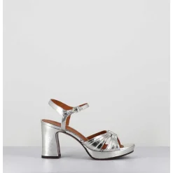 Sandales A Talon En Cuir Metallise Argent & Bijou Argent Retro - Keloca44 Porsche Silver