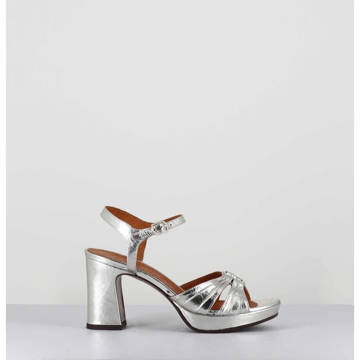 Sandales A Talon En Cuir Metallise Argent & Bijou Argent Retro - Keloca44 Porsche Silver