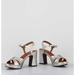Sandales A Talon En Cuir Metallise Argent & Bijou Argent Retro - Keloca44 Porsche Silver