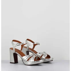 Sandales A Talon En Cuir Metallise Argent & Bijou Argent Retro - Keloca44 Porsche Silver