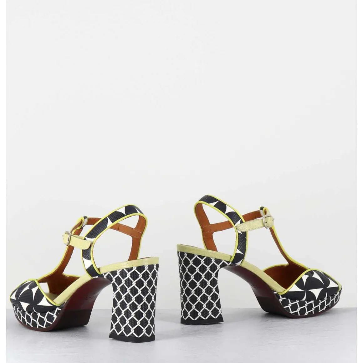 Sandales A Talon En Cuir Imprime Retro Noir & Blanc - Keduni44 Jeep Lemon
