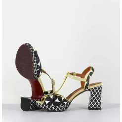 Sandales A Talon En Cuir Imprime Retro Noir & Blanc - Keduni44 Jeep Lemon