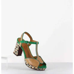 Sandales A Talon En Cuir Imprime Multico - Keduni Ford Tan