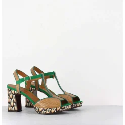 Sandales A Talon En Cuir Imprime Multico - Keduni Ford Tan