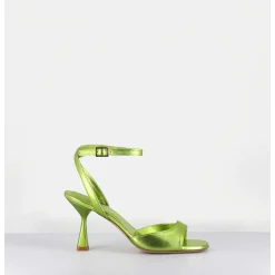 Sandales A Talon En Cuir Metallise Vert Clair - Flow Laminato Acid