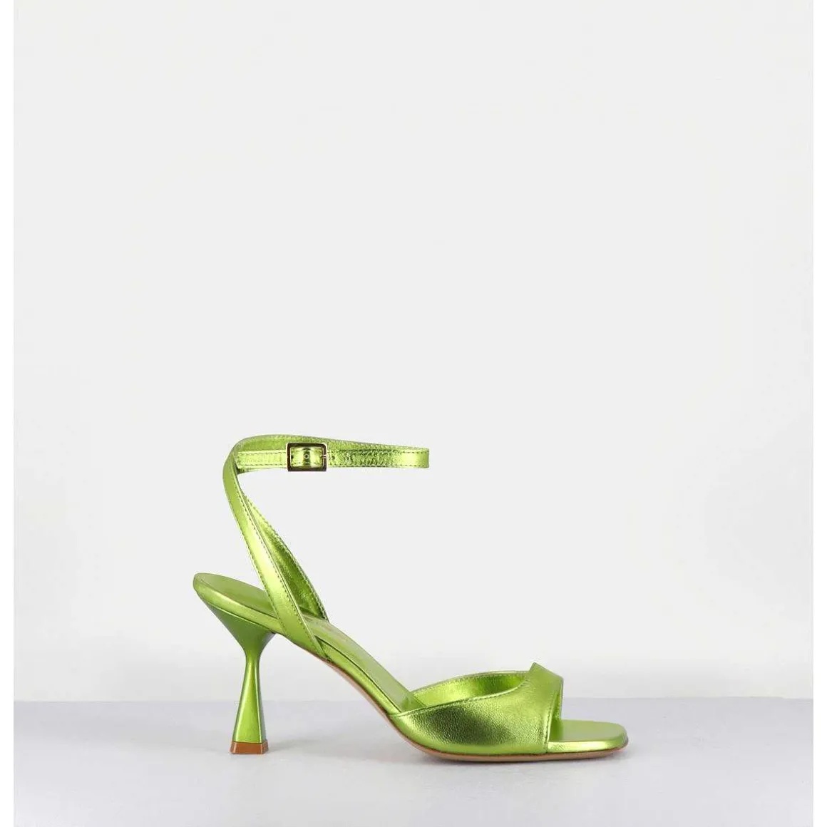 Sandales A Talon En Cuir Metallise Vert Clair - Flow Laminato Acid