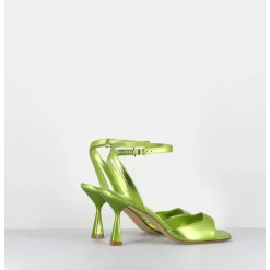 Sandales A Talon En Cuir Metallise Vert Clair - Flow Laminato Acid