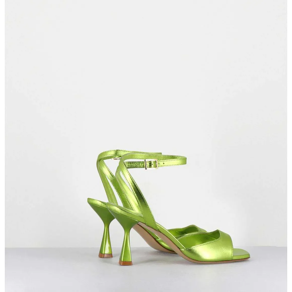 Sandales A Talon En Cuir Metallise Vert Clair - Flow Laminato Acid