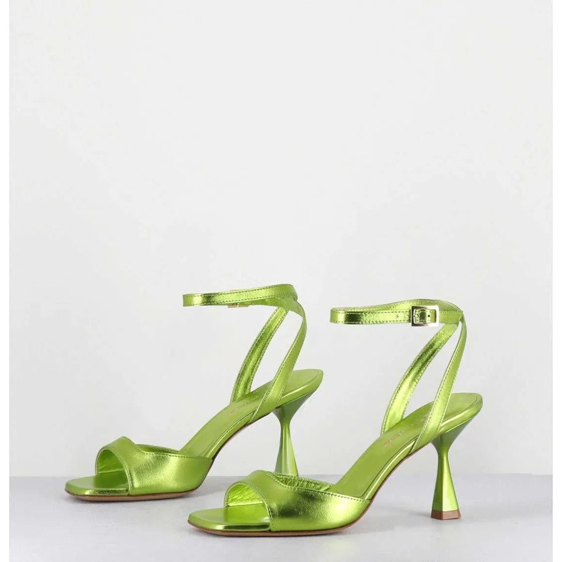 Sandales A Talon En Cuir Metallise Vert Clair - Flow Laminato Acid