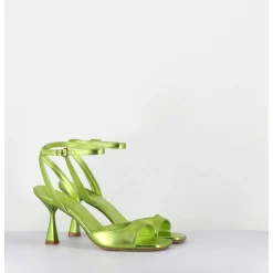 Sandales A Talon En Cuir Metallise Vert Clair - Flow Laminato Acid