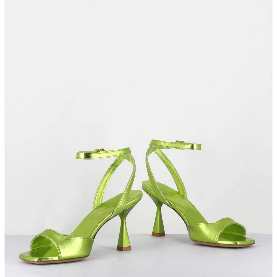 Sandales A Talon En Cuir Metallise Vert Clair - Flow Laminato Acid